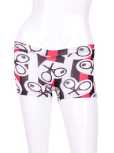 Load image into Gallery viewer, These sexy stripes heart + rackets low rise shorts are going to want to be seen! Very light and airy - with a mesh middle - makes you feel like you are NAKED down there! The sides have a "no muffin top" soft stretch side red stripe - it's slimming AND comfortable.
