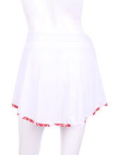 Load image into Gallery viewer, This is our limited edition Gladiator Skirt White With Red Stitching. This piece has a silky soft and quick-drying matching shorties, and binding to match. We make these in very small quantities - by design. Unique. Luxurious. Comfortable. Cool. Fun.