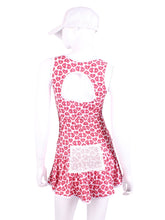Load image into Gallery viewer, Super fun tiny heart print on this one!  Let the Love Love flow! The Sandra Mee Dress offers a playful, fun, and very flirty look. Our dress is fitted, and flares out at the skirt with cute cut out &#39;&#39;O&#39;&#39; in the back. It is perfect for tennis, running and golf (with our Leg Lengthening Leggings), and of course, a trip to your after-court party with your friends. It was designed for confident women like you!

