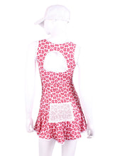 Load image into Gallery viewer, Super fun tiny heart print on this one! Let the Love Love flow! The Sandra Mee Dress offers a playful, fun, and very flirty look. Our dress is fitted, and flares out at the skirt with cute cut out ''O'' in the back. It is perfect for tennis, running and golf (with our Leg Lengthening Leggings), and of course, a trip to your after-court party with your friends. It was designed for confident women like you!