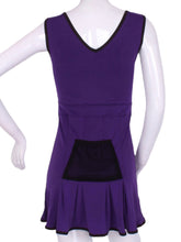 Load image into Gallery viewer, The Angelina Dress is from our sophisticated and elegant collections, for women with a flair for looking good. Wear this stunning piece straight from the court....to cocktails. This style is in our purple design, with a flattering v-neck neckline.