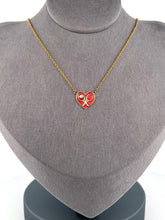 Load image into Gallery viewer, Red Enamel Heart + Diamond Gold Necklace Tennis Necklace