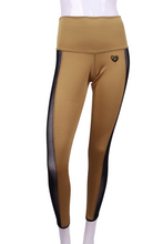 Load image into Gallery viewer, Brushed Gold + Black Mesh Leg Lengthening Leggings - I LOVE MY DOUBLES PARTNER!!!