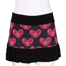 Load image into Gallery viewer, Ghost Heart Mesh Ruffle Skirt Mid Heart on Black - I LOVE MY DOUBLES PARTNER!!!