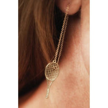 Load image into Gallery viewer, Drop Chain Gold Racket + Diamond Ball Tennis Earrings Jewelry - I LOVE MY DOUBLES PARTNER!!!