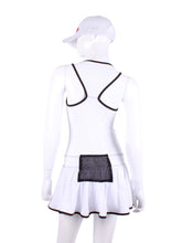 Load image into Gallery viewer, V1 White With White Mesh &amp; Black Trim Sandra Dee Court To Cocktails Tennis Dress
