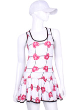 Load image into Gallery viewer, V1 Raspberry Red Hearts & Net Sandra Dee Court To Cocktails Tennis Dress - I LOVE MY DOUBLES PARTNER!!!