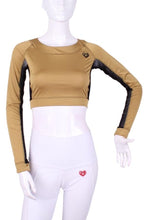 Load image into Gallery viewer, Gold + Black Mesh Crop Top - I LOVE MY DOUBLES PARTNER!!!
