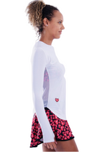 Load image into Gallery viewer, Longer White + White Mesh Long Sleeve Crew Tee - I LOVE MY DOUBLES PARTNER!!!