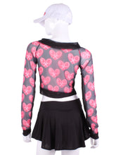 Load image into Gallery viewer, Limited Red Heart Mesh Vee Crop Top with Black Mesh