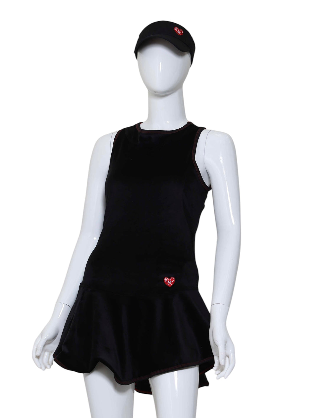Andrea Dress Short Black Velvet With Red Stitching