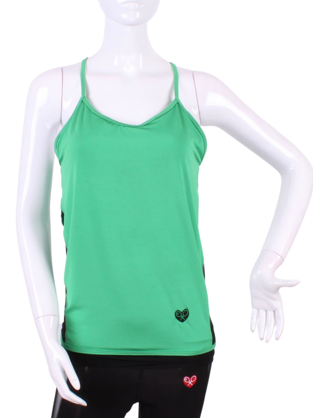 This is my top with the least coverage.  Aptly named the Tiny Tank!  It has a deep scoop neckline and strappy cross back. (If you have boobs....it WILL show your sports bra - if you wear one that is....)  Very light and cool - this top is for a tennis player who either doesn’t wear a sports bra OR wears one under.  This top is not supportive.  It’s more of a feather draping over your chest!