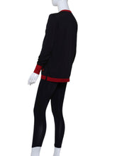 Load image into Gallery viewer, Black Long Sleeve Very Vee Tee Red Mesh
