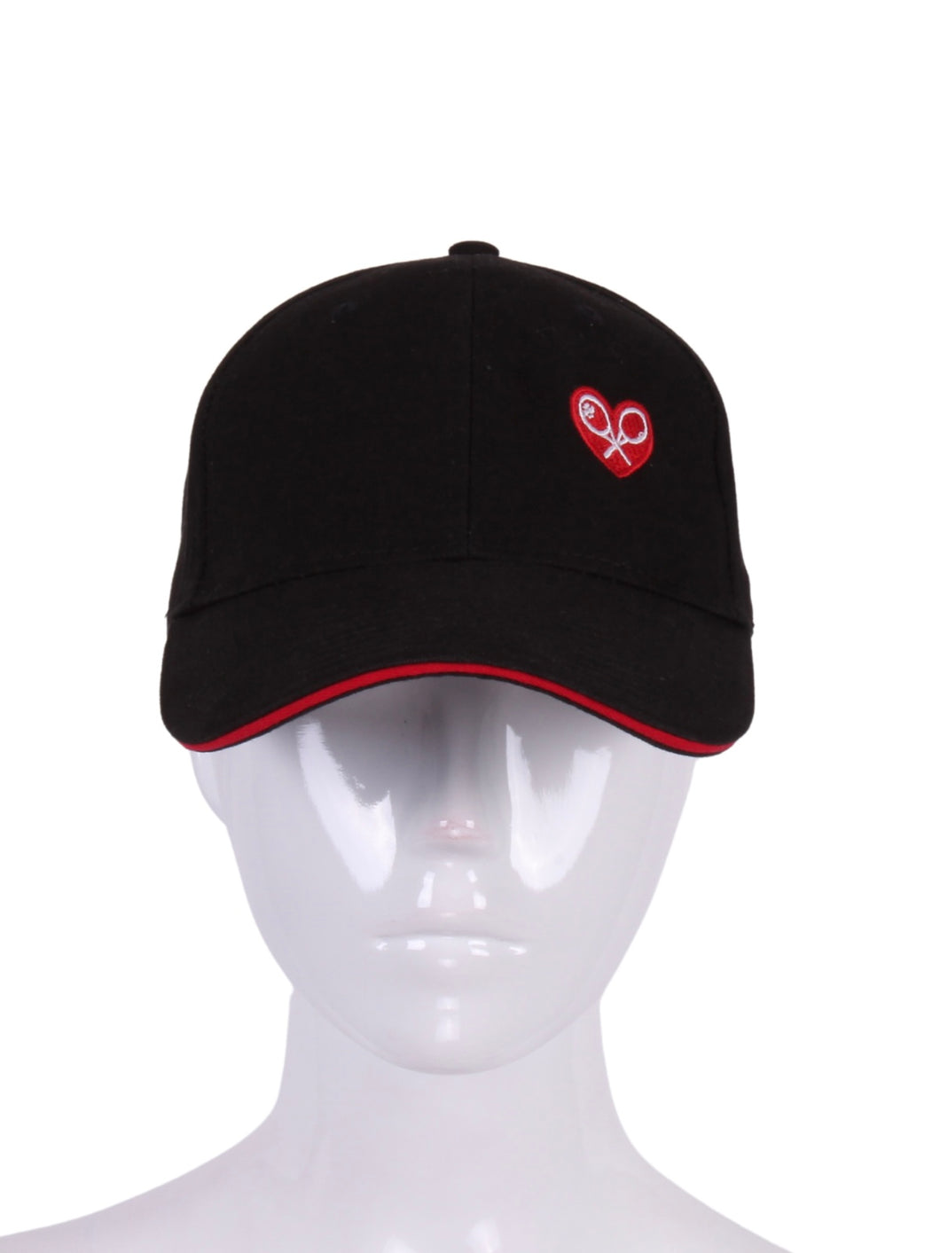 Black Trucker Hat with Heart + Rackets is a unique and eye-catching accessory that beautifully combines sporty aesthetics with a touch of emotion and symbolism.