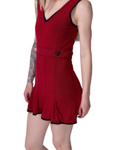 Load image into Gallery viewer, The Angelina Dress is from our sophisticated and elegant collections, for women with a flair for looking good.   Wear this stunning piece straight from the court....to cocktails.  This style is in our Dark Red Mesh design, with a flattering v-neck neckline.

