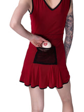 Load image into Gallery viewer, The Angelina Dress is from our sophisticated and elegant collections, for women with a flair for looking good.   Wear this stunning piece straight from the court....to cocktails.  This style is in our Dark Red Mesh design, with a flattering v-neck neckline.
