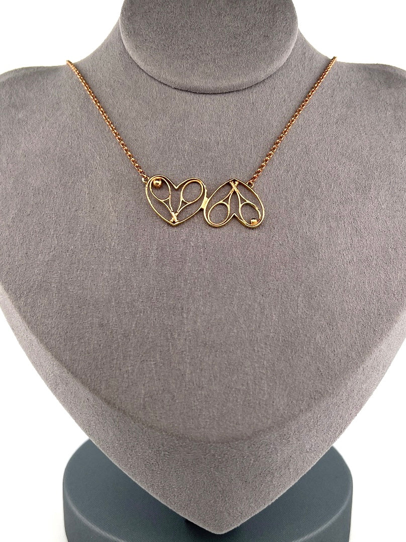 Double Heart + Rackets Tennis Necklace