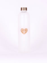 Load image into Gallery viewer, The Glass Water Bottle with the &quot;Love Love Tennis&quot; logo is a beautifully crafted and functional accessory designed for tennis enthusiasts who appreciate both style and sustainability.
