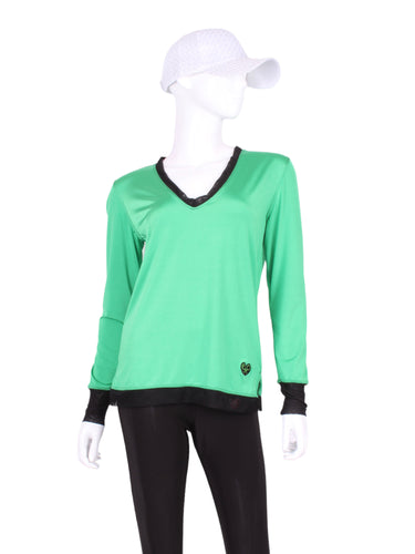 This top is soooo gorgeous!  The collar and cuffs are accented with feminine mesh and the body is flowy and soft.  It’s called the Long Sleeve Very Vee Tee - because as you can see - the Vee is - well you know - VERY VEE!