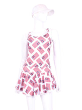Load image into Gallery viewer, God Bless America!  Show your patriotism with this very fun edition of our best selling dress! The Sandra Mee Dress offers a playful, fun, and very flirty look. Our dress is fitted, and flares out at the skirt with cute cut out &#39;&#39;O&#39;&#39; in the back. It is perfect for tennis, running and golf (with our Leg Lengthening Leggings), and of course, a trip to your after-court party with your friends. It was designed for confident women like you!
