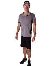 Load image into Gallery viewer, The luxury tennis Men&#39;s Polo Shirt in Grey With Mesh is a high-end athletic apparel piece designed for tennis enthusiasts who prioritize both style and performance. This polo shirt features a sophisticated grey color with strategically placed mesh panels for enhanced breathability and moisture-wicking properties. 

