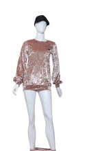 Load image into Gallery viewer, Long Sleeve Warm Up Top - Champagne Crushed Velvet
