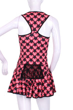 Load image into Gallery viewer, Meet my playful, fun, and very flirty tennis dress The Sandra Dee. I designed it just for you. A tennis player designing for tennis players!  Fits your desire to have a cute outfit, comfortable and sexy, and where you can keep your tennis balls off of your skin!  My exclusive back dry ball pocket looks like a cute tennis net - and more importantly, keeps the yellow fuzz off the thigh!
