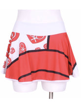 Load image into Gallery viewer, This gorgeous Mondrian Heart on white LOVE &quot;O&quot; Skirt has shorties underneath and NO seams on the &quot;O&quot;!  It&#39;s cut like a doughnut to show and move beautifully as you play.  The fabric is uber soft and light - it dries quickly - and protects from UV rays too.  This skirt has a “nearly naked” feel about it.
