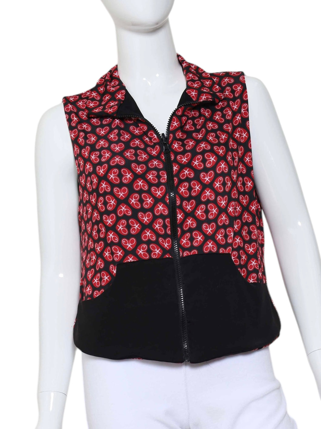 Raspberry Red Hearts On Black + Black Reversible Vest