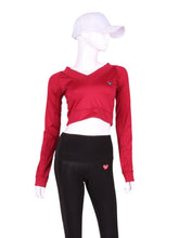 Load image into Gallery viewer, This vee neckline tops arm protection from the sun, but have mesh under the arm to keep you COOL while you play.  These beautiful tops have the Heart + Rackets (trademarked) logo as the contrast.
