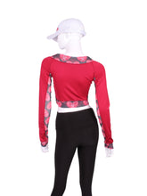 Load image into Gallery viewer, Raspberry Red Vee Crop Top with Heart Mesh Trim
