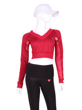 Load image into Gallery viewer, Raspberry Red and Red Mesh Vee Crop Top
