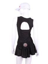 Load image into Gallery viewer, The Sandra Mee Dress offers a playful, fun, and very flirty look. Our dress is fitted, and flares out at the skirt with cute cut out &#39;&#39;O&#39;&#39; in the back. It is perfect for tennis, running and golf (with our Leg Lengthening Leggings), and of course, a trip to your after-court party with your friends. It was designed for confident women like you!
