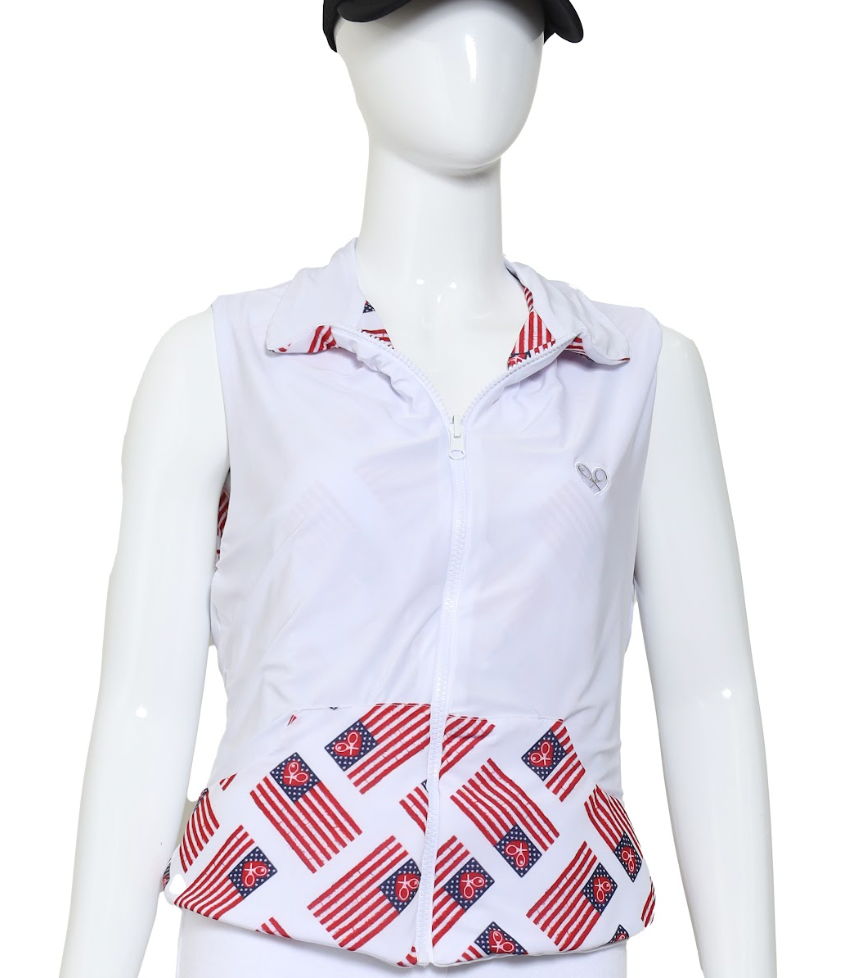 American Flag + Hearts On White + White Reversible Vest