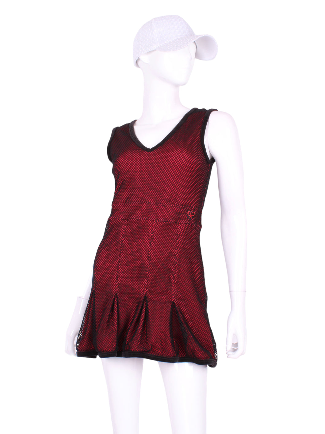 Short Black Fishnet and Red Angelina Court to Cocktails Tennis Dress