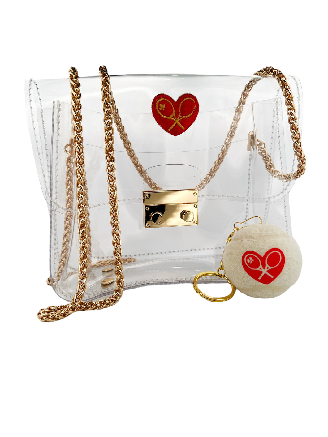 Wide Clear Handbag With Love Heart.  Elegant and lightweight clear handbag. Perfect for going out and it comes with a gift! Choose between a super cute Love Keyring or our elegant net measure.