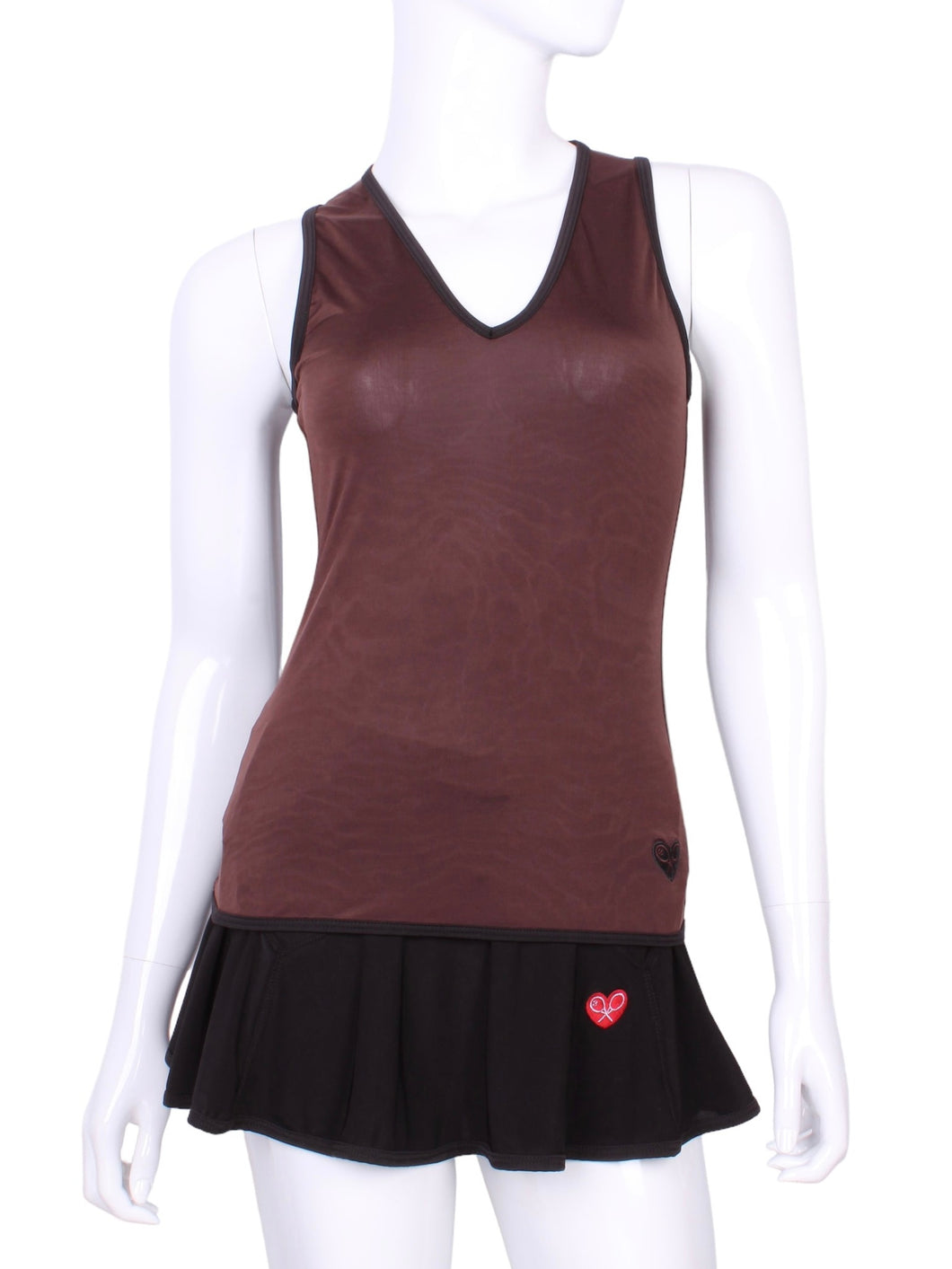 The simply elegant Vee Tank has a little vee in the front and a straight back.  Designed by a tennis player for comfort AND luxury - the pattern is made for a real woman’s body with curves and all!  The fabric is stretchy and soft.  As with all of our apparel - it’s designed and hand made in Downtown Los Angeles - from silky imported fabric.