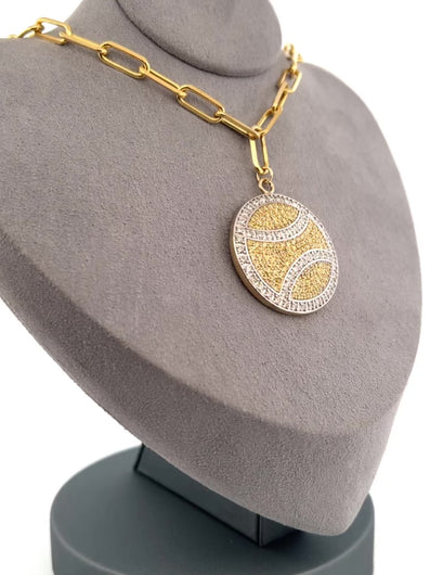 SHINE BRINGHT LIKE A DIAMOND!   This BIG Luxuries Diamond Tennis Ball Necklace with 195 diamonds and 3,3 karat Gold. ONLY BY LOVE LOVE TENNIS.