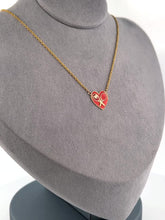 Load and play video in Gallery viewer, Red Enamel Heart + Diamond Gold Necklace Tennis Necklace
