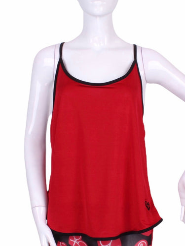 A cool and flowy Baggy Tank tennis top for ultimate comfort.  A deep scoop neckline front and strappy high back with two-needle cover stitch at each seam.   Smooth black binding finishes the edges.