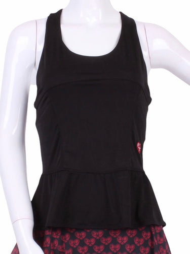 An elegant tennis ruffle top - silky soft - light - and quick-drying breathable fabric.   Scoop neckline front and crossed back with two-needle cover stitch at each seam.   Smooth binding finishes the edges with class.  The most comfortable and feminine tennis top.  These pieces run small for a more petite woman - under 5’8” - for the medium max 34 D