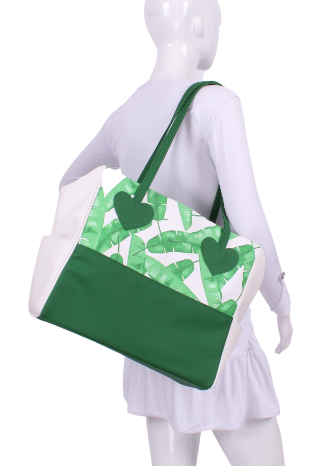 Banana Leaf on White + White Green Mini LOVE Tote Tennis Bag - I LOVE MY DOUBLES PARTNER!!!