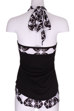 Load image into Gallery viewer, Black Halter Top + Black White Heart Diamond Trim - I LOVE MY DOUBLES PARTNER!!!

