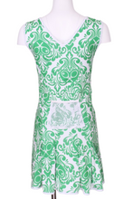Load image into Gallery viewer, Damask + Green on White Angelina Tennis Dress - I LOVE MY DOUBLES PARTNER!!!
