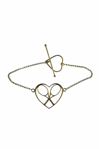 White Gold Heart + Rackets Bracelet - I LOVE MY DOUBLES PARTNER!!!