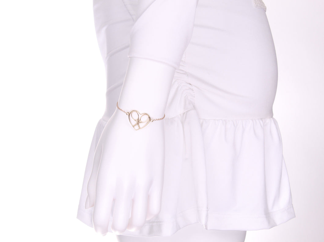 White Gold Heart + Rackets Bracelet - I LOVE MY DOUBLES PARTNER!!!