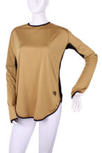 Load image into Gallery viewer, Longer Gold + Black Mesh Long Sleeve Crew Tee - I LOVE MY DOUBLES PARTNER!!!
