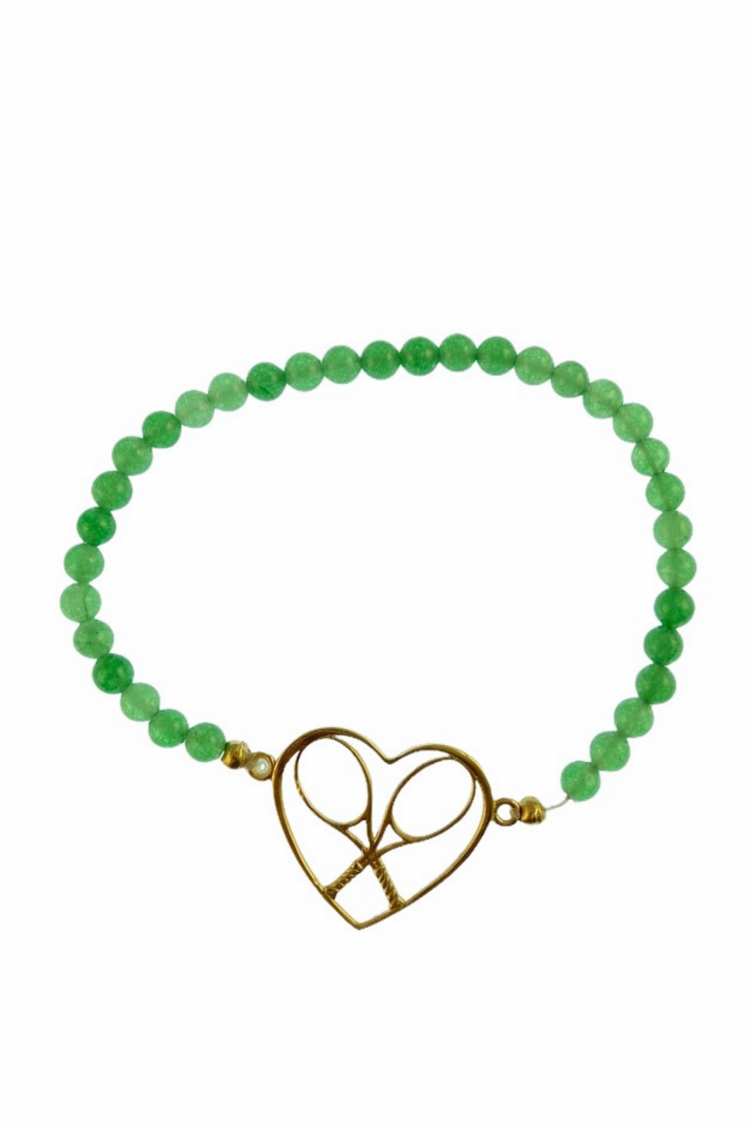 Gold Heart + Rackets Bracelet with Jade Beads - I LOVE MY DOUBLES PARTNER!!!