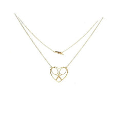 Load image into Gallery viewer, For the true tennis lover - a custom made heart with joint rackets - the logo of the Love Love Tennis brand.  This necklace is made in downtown Los Angeles and the exclusive design by Adeline - and a commitment to the love of tennis.  Each piece is hand cast in solid 14k gold, polished and sent with love.
