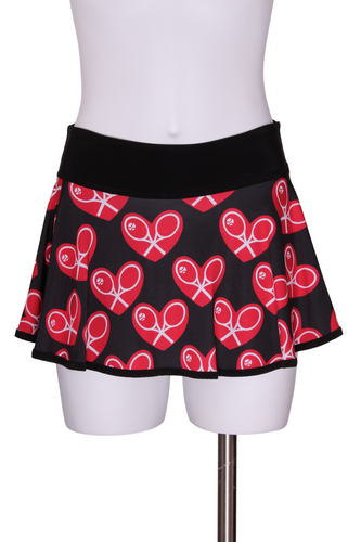 Huge Heart LOVE “O” Tennis Skirt on Black - I LOVE MY DOUBLES PARTNER!!!
